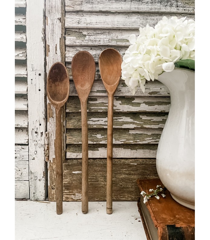 Antique Wood Spoons - Set of 3, Beautiful Natural Wood coloring 
