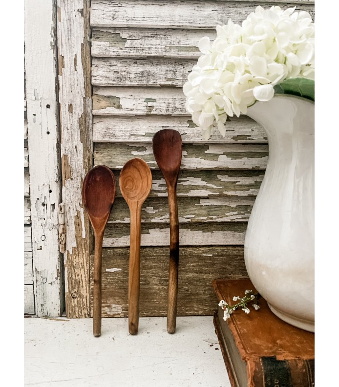 Antique Wood Spoons - Set of 3, Great Patina/Coloring