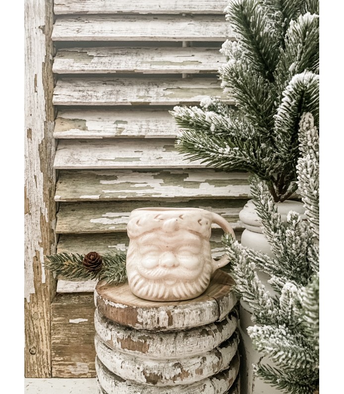 Vintage Brinn's White Santa Mug - Heavily Crazed, Stained, Stamped - LTD