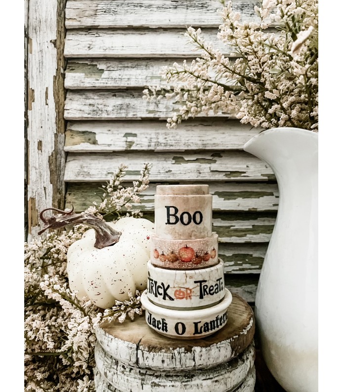 Antique English-Ironstone mini riser stack w/ Boo Pot - An Instant Collection- FALL LTD 