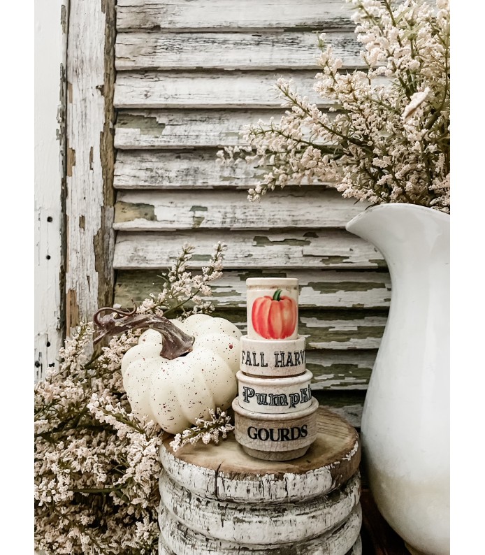 Antique English-Ironstone mini riser stack w/ Pumpkin Pot - An Instant Collection- FALL LTD 