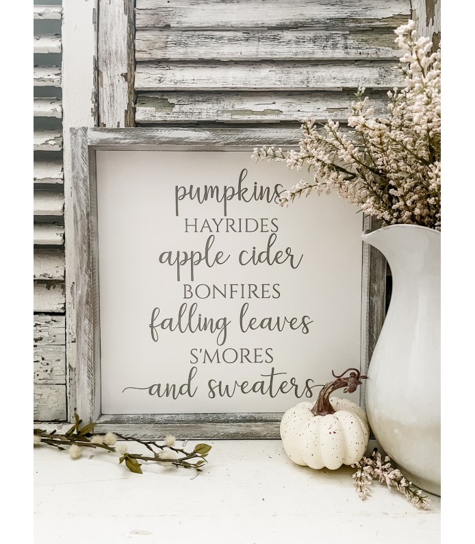 Hand painted Fall Favorites Sign, 13 x13, framed - Fall Collection  