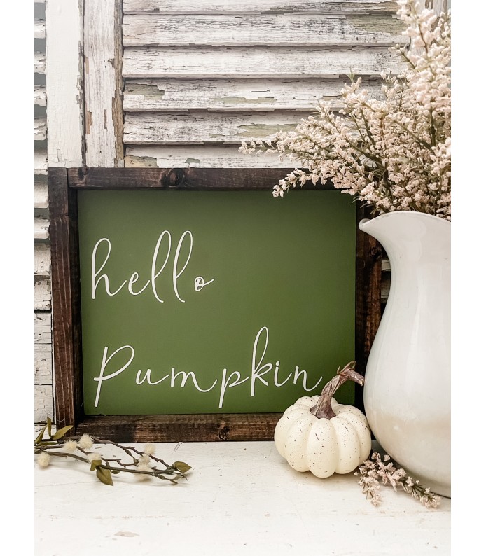 Hand painted Hello Pumpkin Sign, 10x14, framed - Fall Collection 