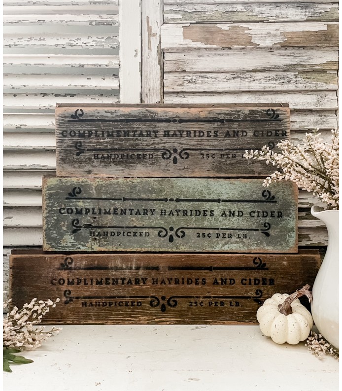 Reclaimed Chippy Barnwood signs - Complimentary Hayrides & Cider, 3 sizes, Fall Collection