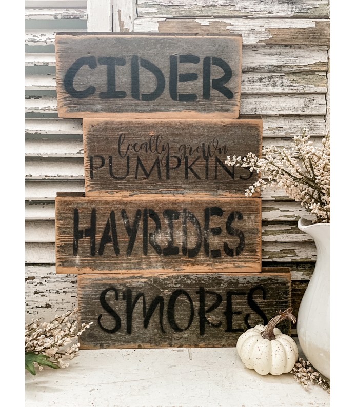 Reclaimed Chippy Barnwood signs - Cider/Hayrides/Pumpkins/Smores Fall Collection