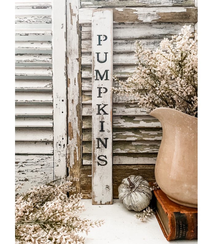 Reclaimed Rustic Wood Sign - Chippy White,  Hand painted, Pumpkins 