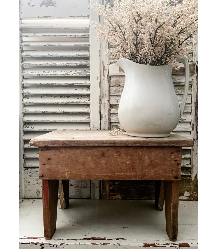 Antique/Vintage Large, Rustic Wood Stool - Beautiful Raw Wood, 17.5