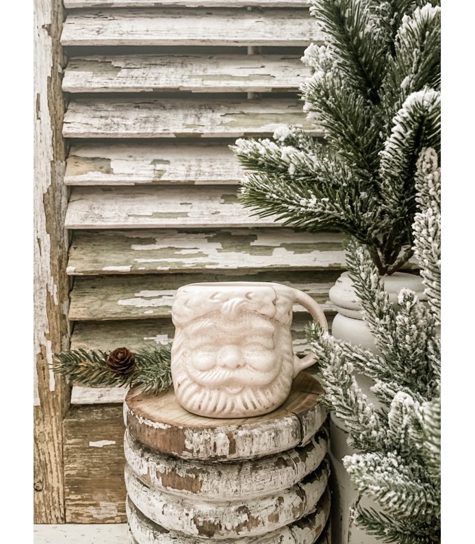 Vintage Brinn's White Santa Mug - Crazed, Light staining, hairline crack, Stamped - LTD