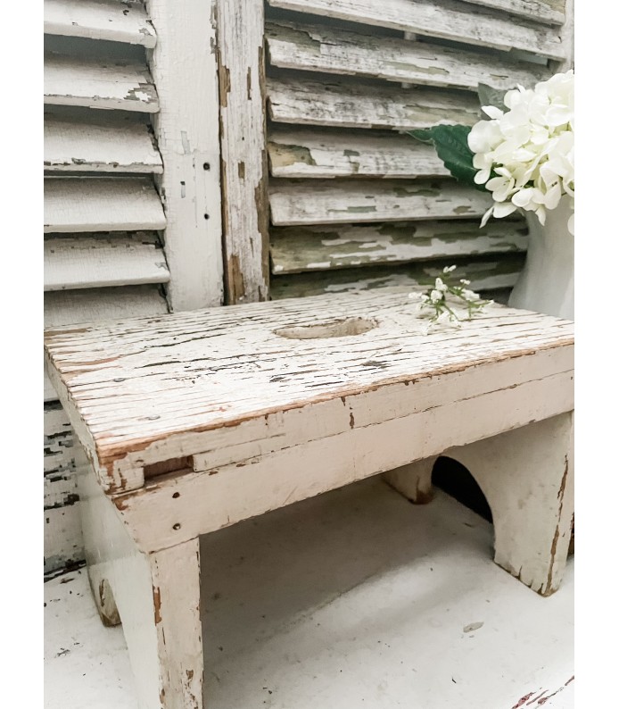 Antique/Vintage Chippy White Wood Stool